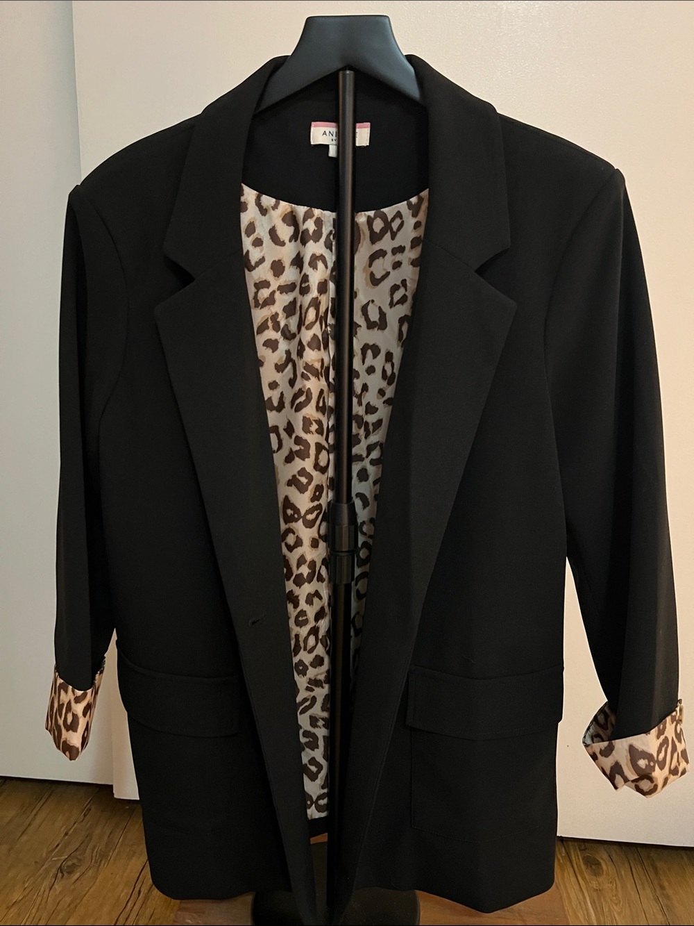 Andree Black Blazer with Leopard-Print Lining